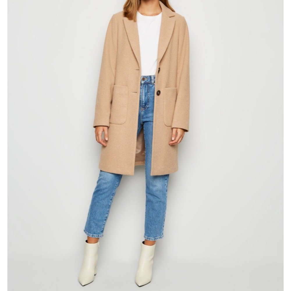 new look camel longline coat
